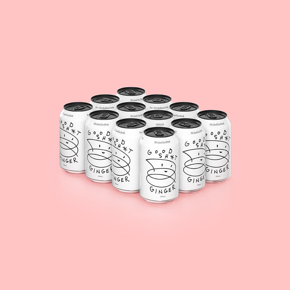 12 cans of Good Shit ginger pre + probiotic soda