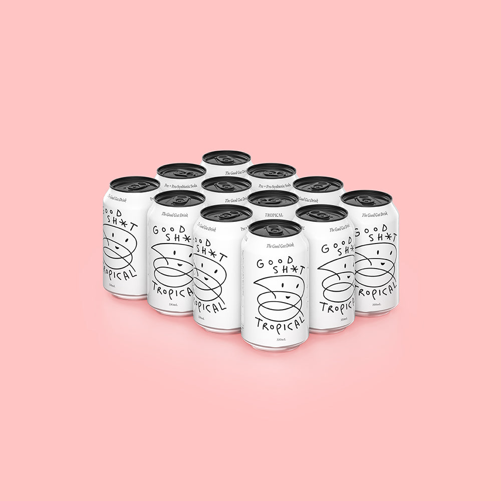 12 cans of Good Shit tropical pre + probiotic soda