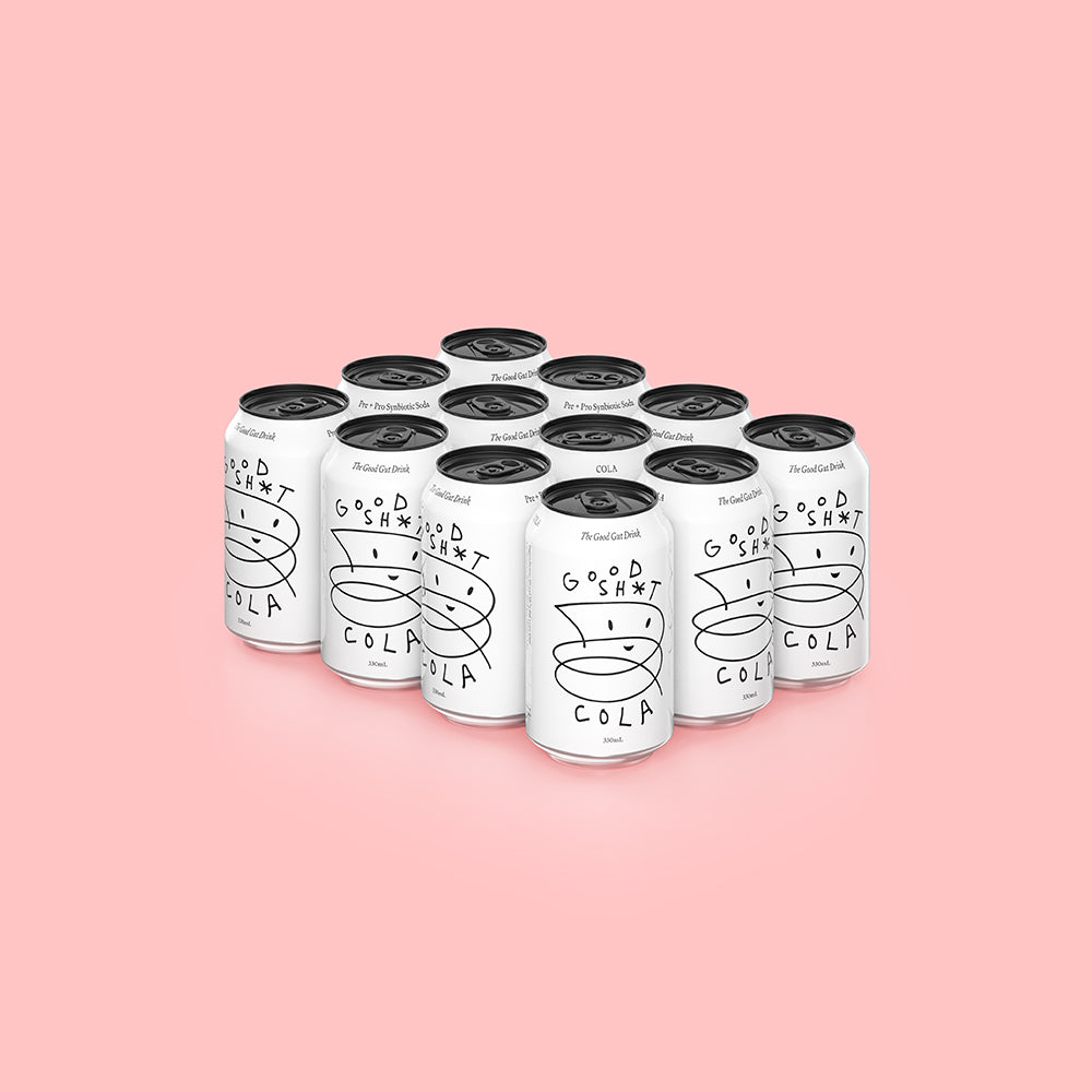 12 cans of Good Shit cola pre + probiotic soda